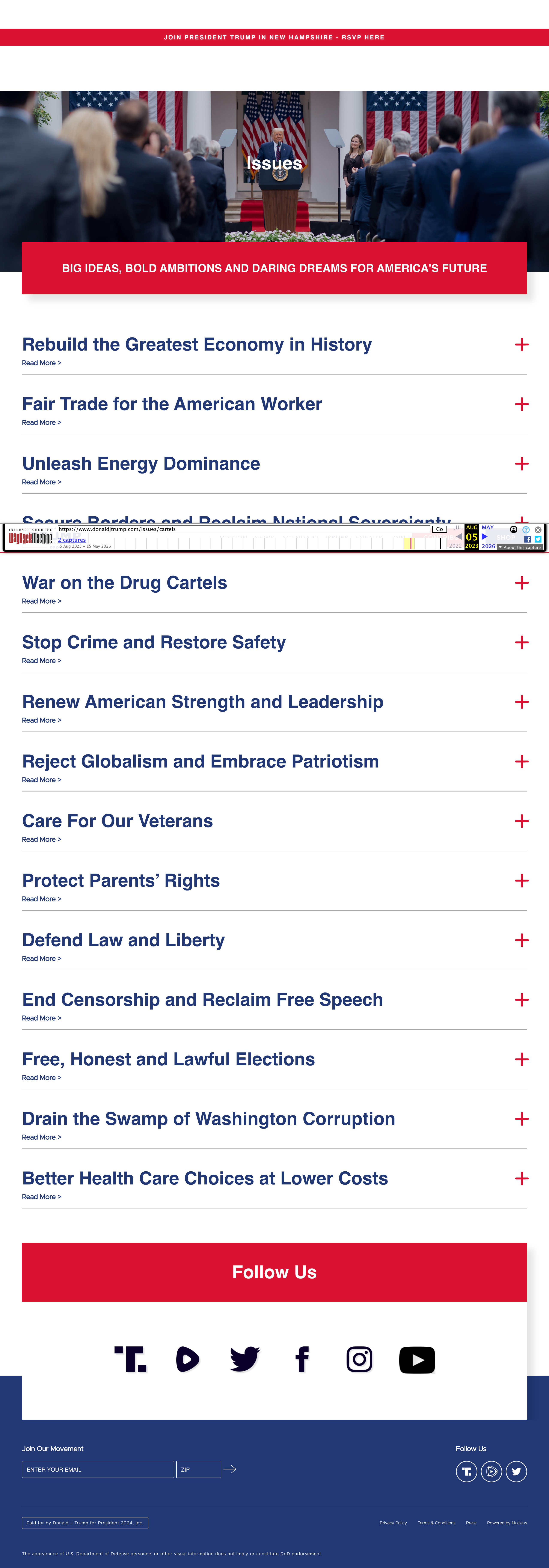 donaldjtrump.com Cartels policy page — 2016 Election Day archive