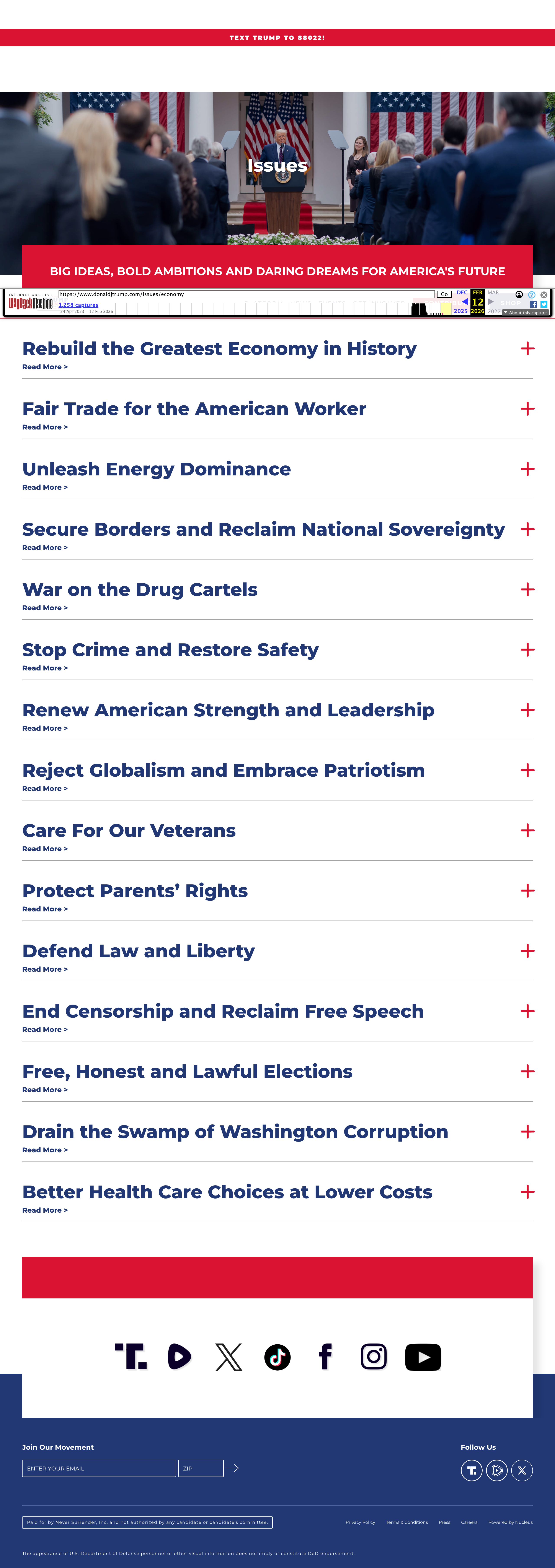 donaldjtrump.com Economy policy page — 2016 Election Day archive