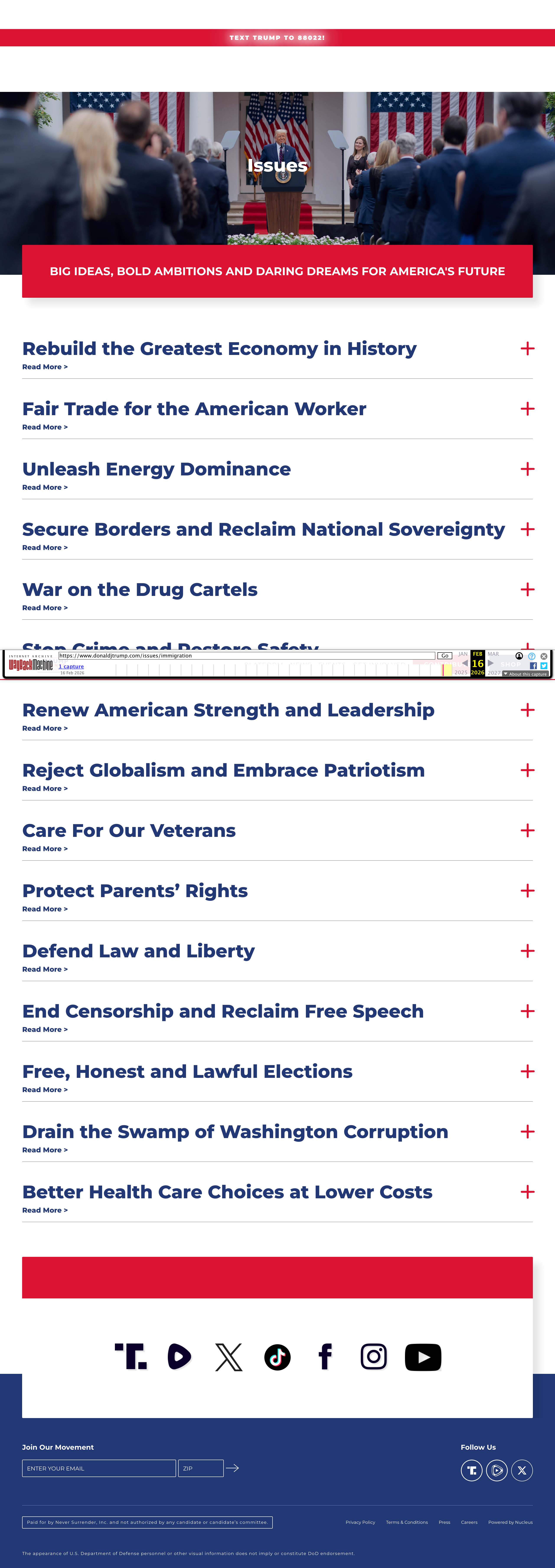 donaldjtrump.com Immigration policy page — 2016 Election Day archive
