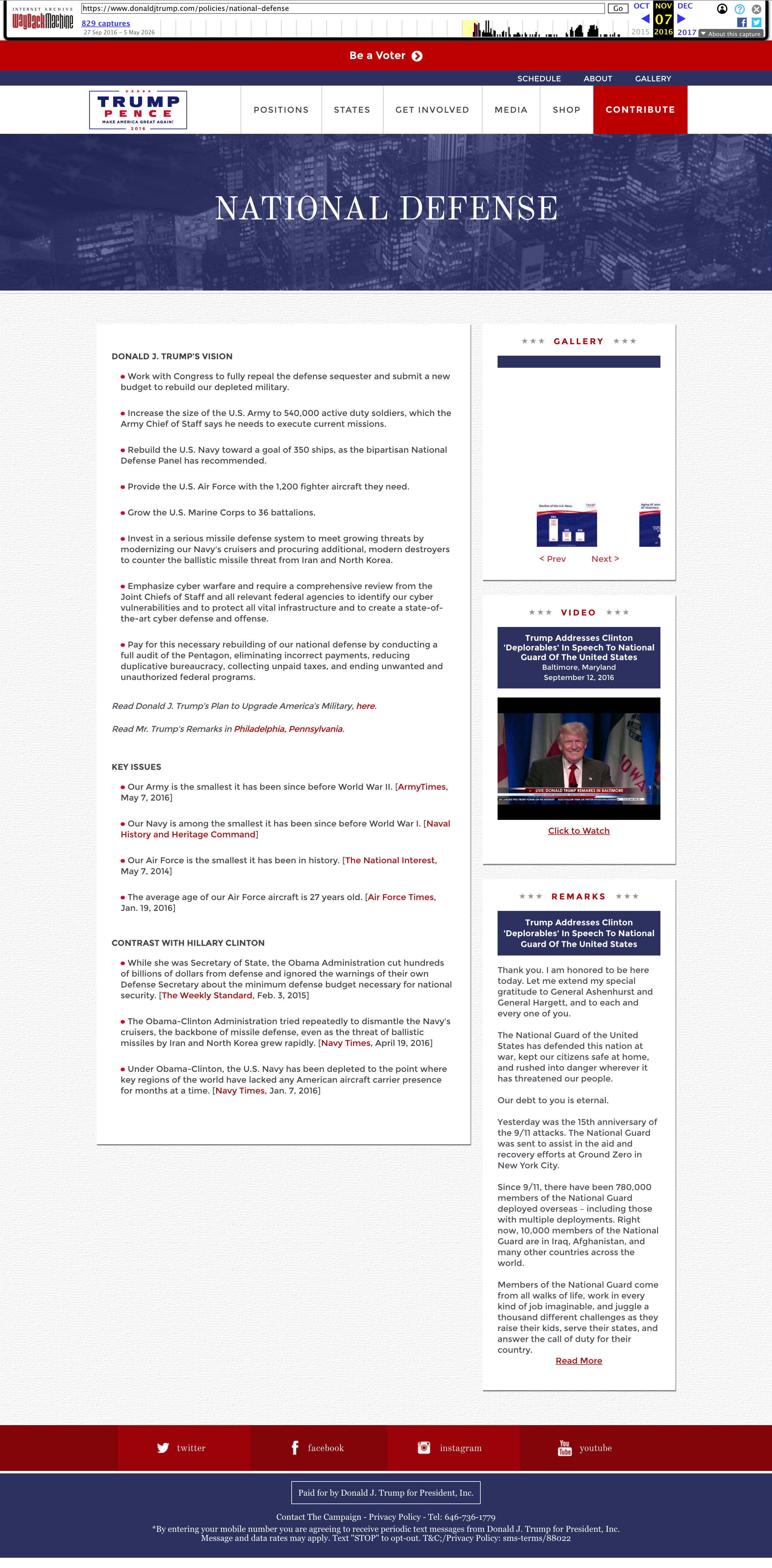 donaldjtrump.com National Defense policy page — 2016 Election Day archive
