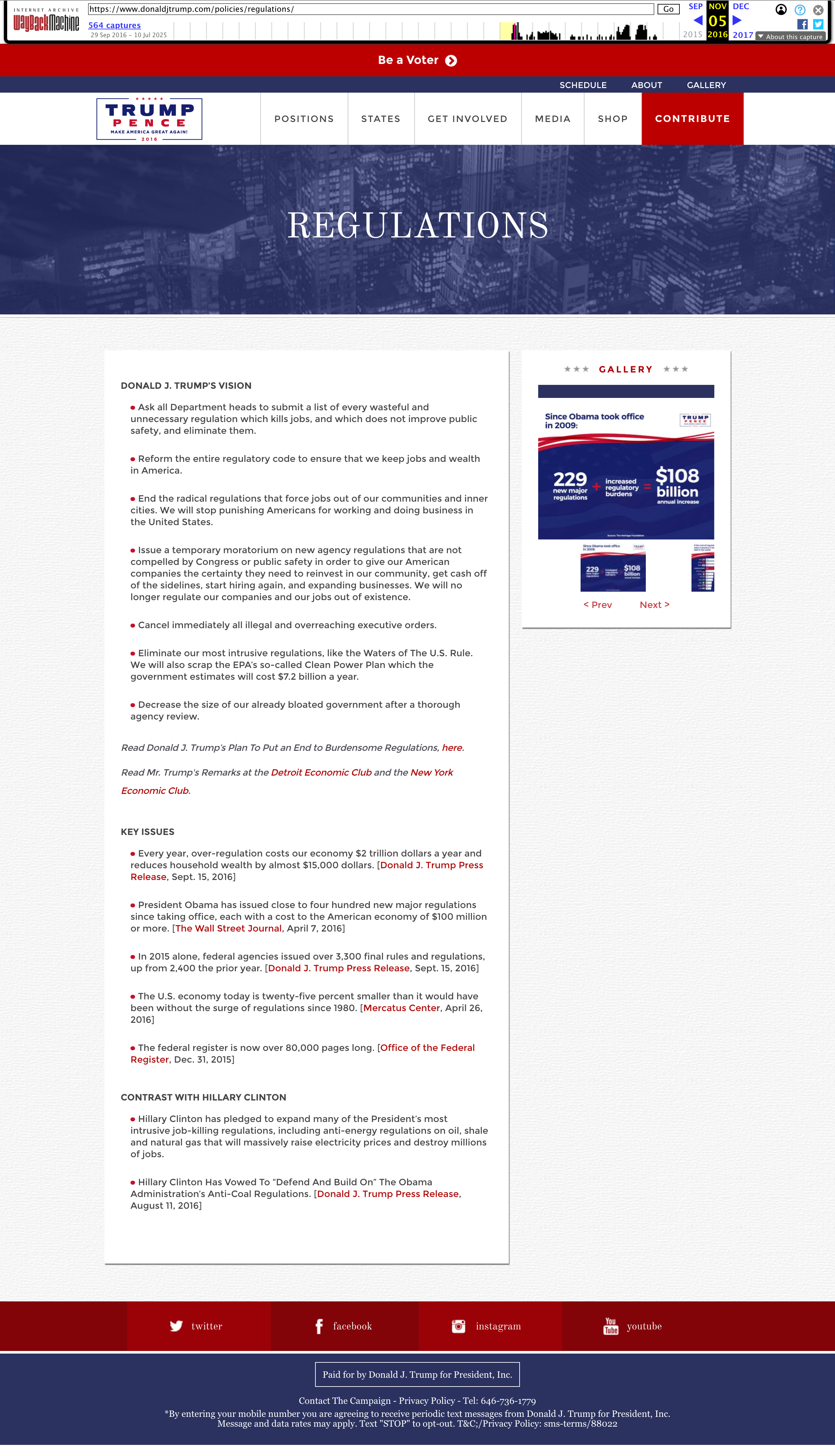 donaldjtrump.com Regulations policy page — 2016 Election Day archive