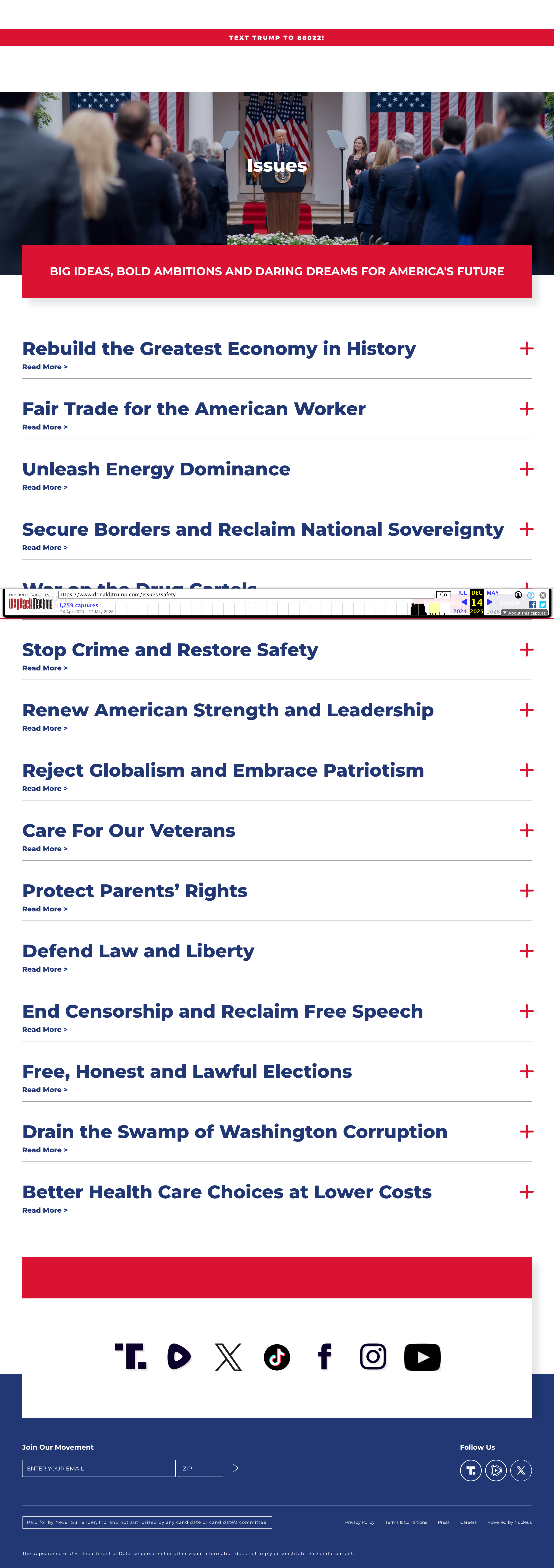 donaldjtrump.com Safety policy page — 2016 Election Day archive