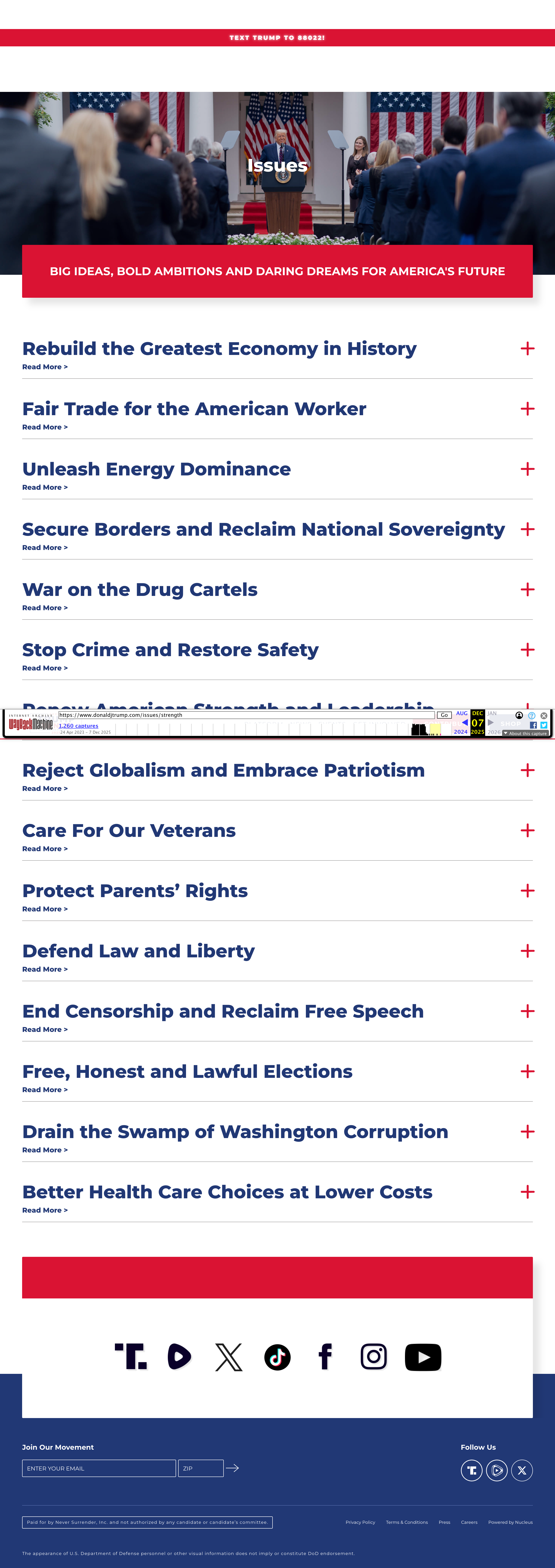 donaldjtrump.com Strength policy page — 2016 Election Day archive