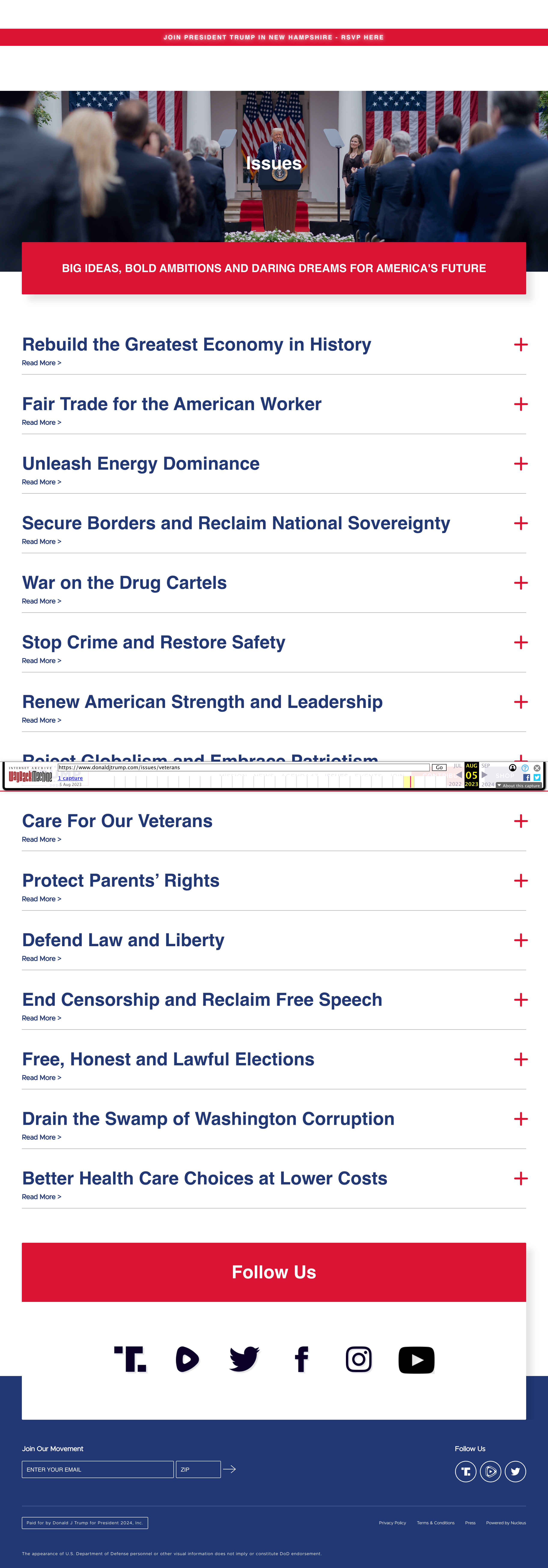 donaldjtrump.com Veterans policy page — 2016 Election Day archive